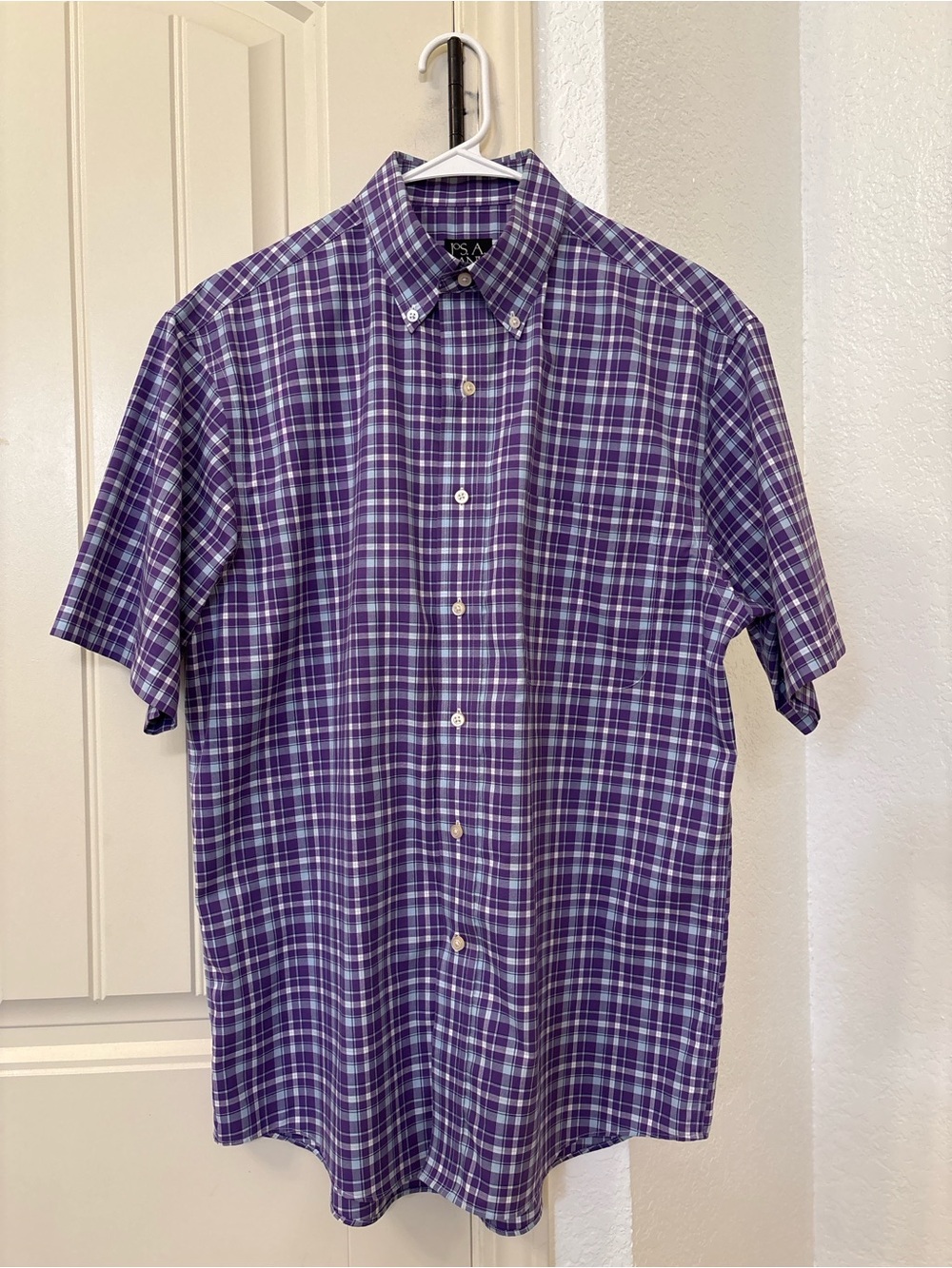 Jos. A. Bank Purple Plaid Short Sleeve Button-Down Shirt